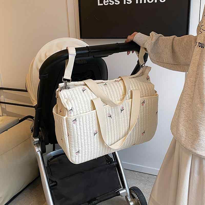 ママバッグ 女性用 かわいい プリント 花柄 クマ柄 シンプル 大容量 多機能 収納 バッグ 手推車 ハンギング バッグ 軽量 拡張 機能 弧形 肩ストラップ ポリエステル ライニング 通勤 普段使い 外出 春夏 収納 家用