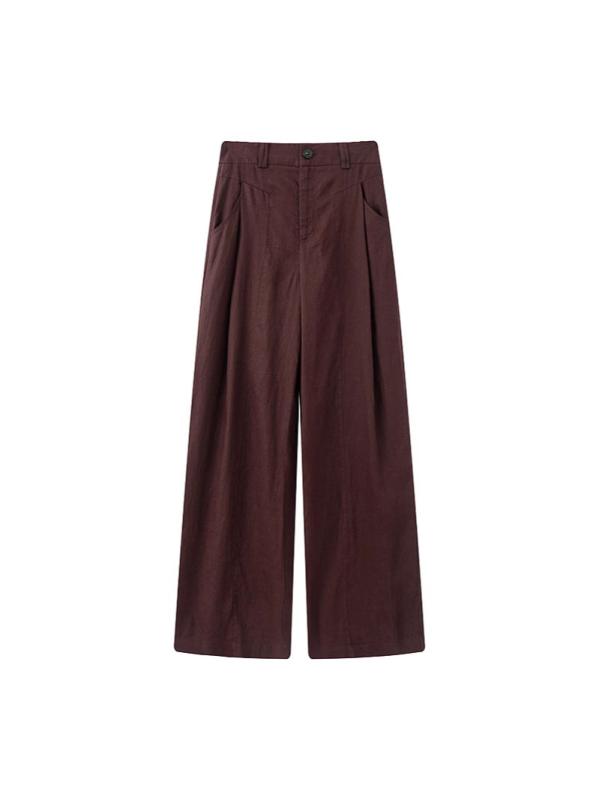 レディース ワイドパンツ クロップドパンツ ハイウエスト 直筒 切り替え 軽量 伸縮性 吸湿速乾 接触冷感 ブラウン 中厚手 春夏 秋 普段使い 通勤 通学 カジュアル 韓国風 日系