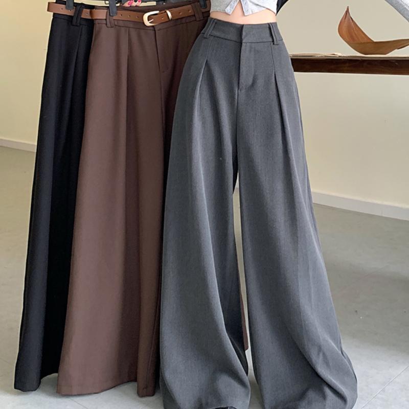 レディース ワイドパンツ 高腰 直筒 ブラック 秋冬 牛仔布 ポリエステル 微弾力 薄手 切り替え ゆったりシルエット スリム効果 ロング丈 ドロップクロッチ 韓国風 快適 日常使い カジュアル デイリーウェア 伸縮性 ハンサムスタイル