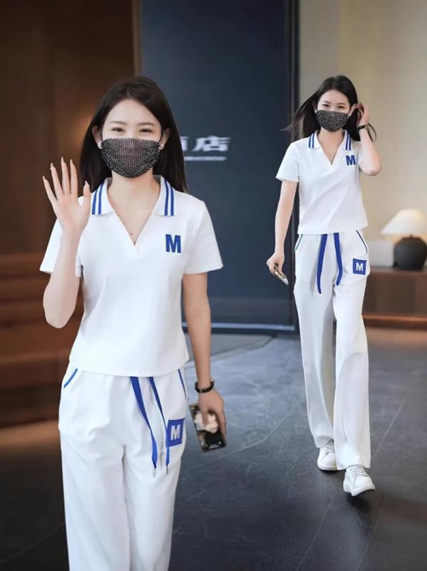 レディース 春夏 ママコーデ スポーツ セットアップ トップス ショートスリーブ ストレートパンツ ワイドシルエット 大きいサイズ ?? ポリエステル 快適 軽量 吸湿速乾 3Dプリント 切り替えデザイン 日韓カジュアル 普段使い 白色 グレー ブラック