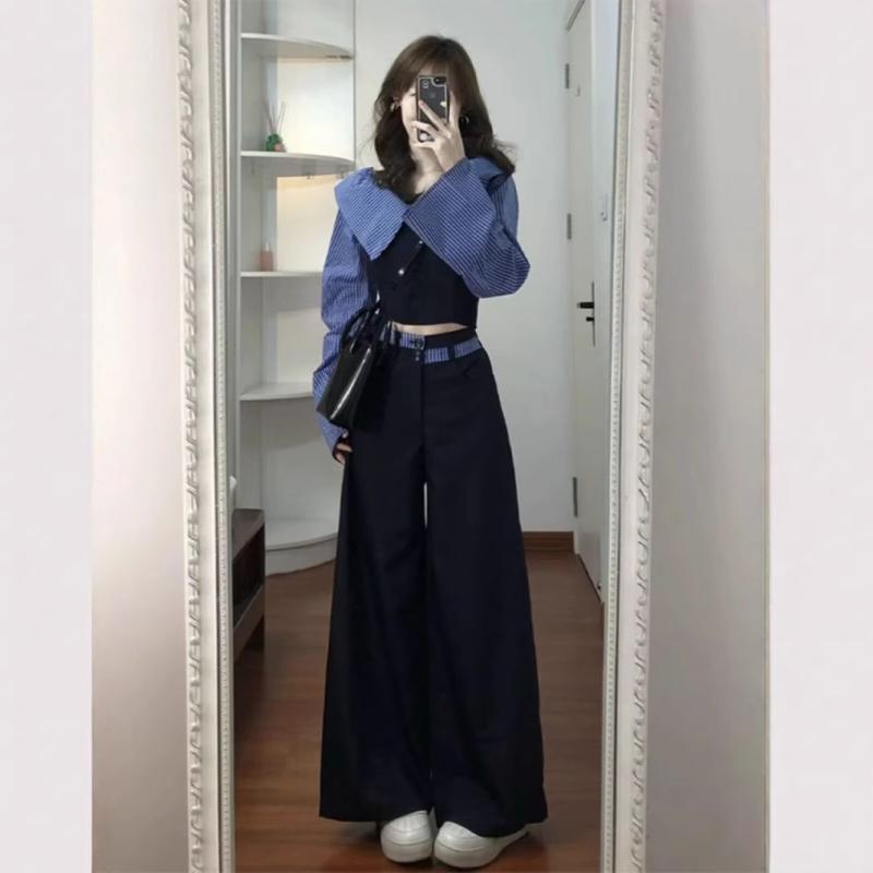 レディース 秋冬 長袖 ワンピース トップス ポロシャツ ワイドパンツ セットアップ 切り替え デザイン 幾何学柄 ゆったり シルエット すっきり ライン すね毛加工 風合い 雪ニール 混紡 ポリエステル ストレッチ 素材 接触冷感 快適 フィット セー