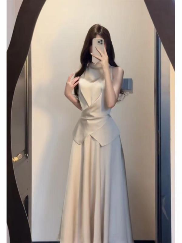 レディース セットアップ トップス スコート 香?色 香?白いこと 無袖 ノースリーブ 長スコート ロング丈 通い表現スタイル 精神状態 通い風 純色 無地 うつり変わり セットアップ 純一無雑色つや ポリエステル ポリエステル混 ?? 夏 2025朱夏 夏物 軽さ