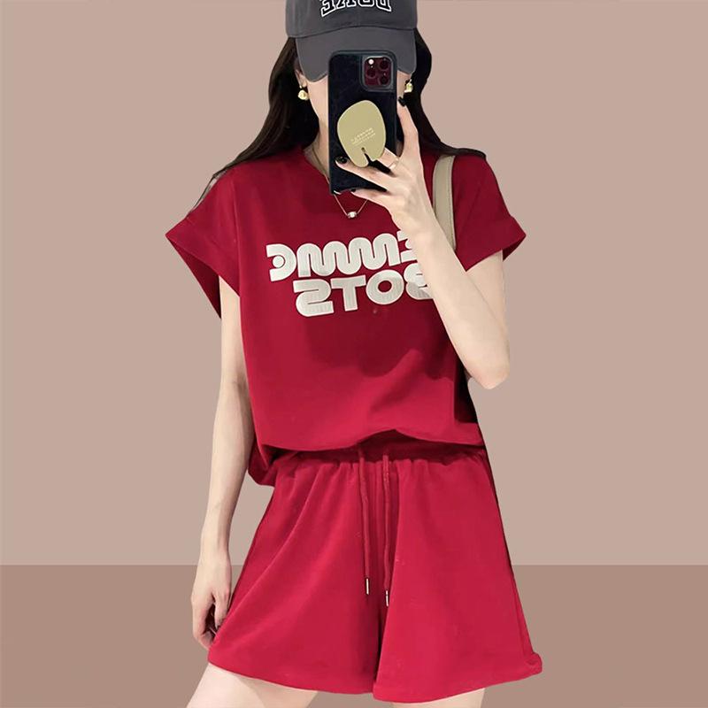 レディース 春夏 スポーツウェア セット トップス ショーツ 短袖 七分丈 ショートパンツ 2点セット 女性用 快適 レジャー 日常使い 吸湿速乾 ポリエステル ブラック レッド ピンク グリーン