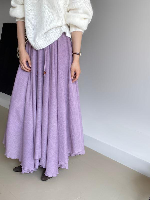 半身スカート レディース ローラン紫 綿100 純色 ハイウエスト 不規則 ロング丈 切り替え フレア 伸縮性 アイスグリーン アイボリー 春夏 韓国風 カジュアル 日常使い 軽量 吸湿速乾 通勤