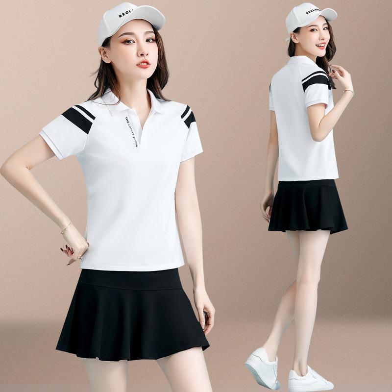 庭球 服 御上さん用 夏 運動すること 仕かける スコート 短袖 短丈 防走光 綿 原料品 赤 紺 黒 色合い 修身 絵図面 うつり変わり 撞色 丸首 軽さ 吸湿速乾 ユニ一発やる 通い 普段使い走り 運動競技 御召しもの トップス ボトムス ズボン下