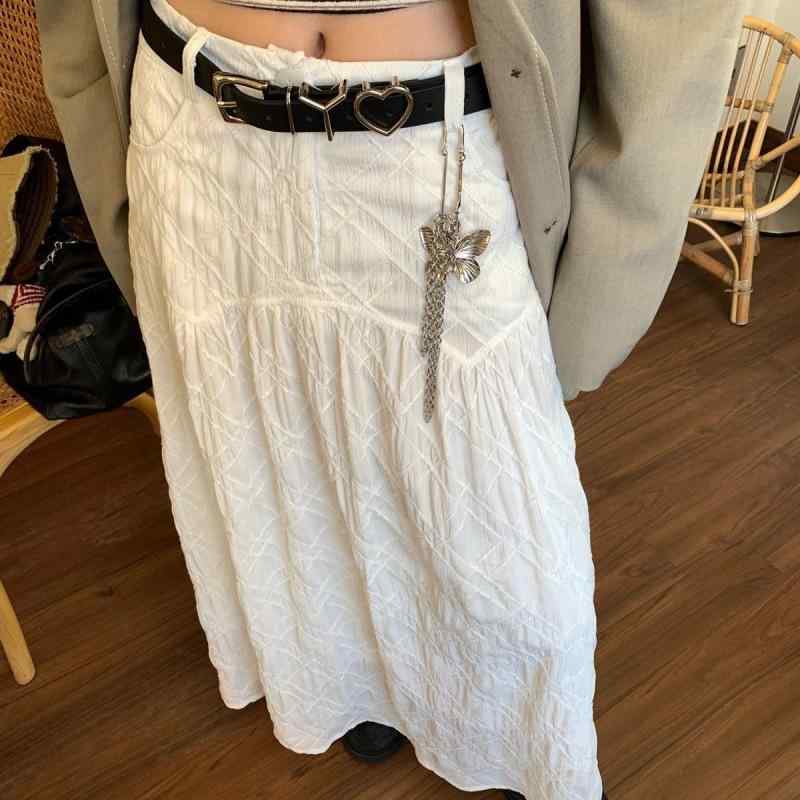 半身スカート 女性用 秋冬 気質通勤 都市風 ステッチ 格紋 切り替え ?子白 ハイウエスト A字型 ロング丈 ゆったりシルエット デザイン性 痩せ見え 無弾力 ポリエステル 再生繊維 半身スカート 女性用