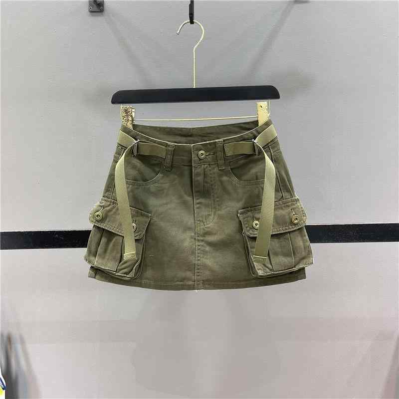 スカート レディース 夏 通勤用 デニム 綿 ストレッチ 接触冷感 防走光 ハイウエスト Aライン ミディ丈 短め 復古風 ポケット 切り替え 気質スタイル かわいい セクシー スリムライン 軍緑 黒 白 カーキ 軽量 吸湿速乾 ビッグシルエット 普段使