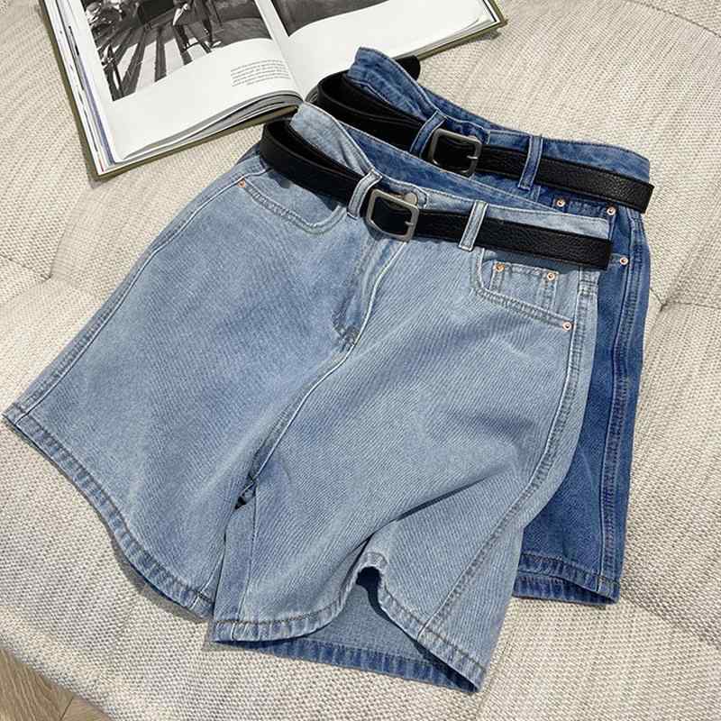 ショートパンツ レディース デニム 綿混 ハイウエスト 直筒 ワイドレッグ 夏 軽量 ストレッチ ライトブルー ヴィンテージブルー ゆったり 脚長効果 遮大腿 ショーツ ミニ丈 デイリー 着用 快適