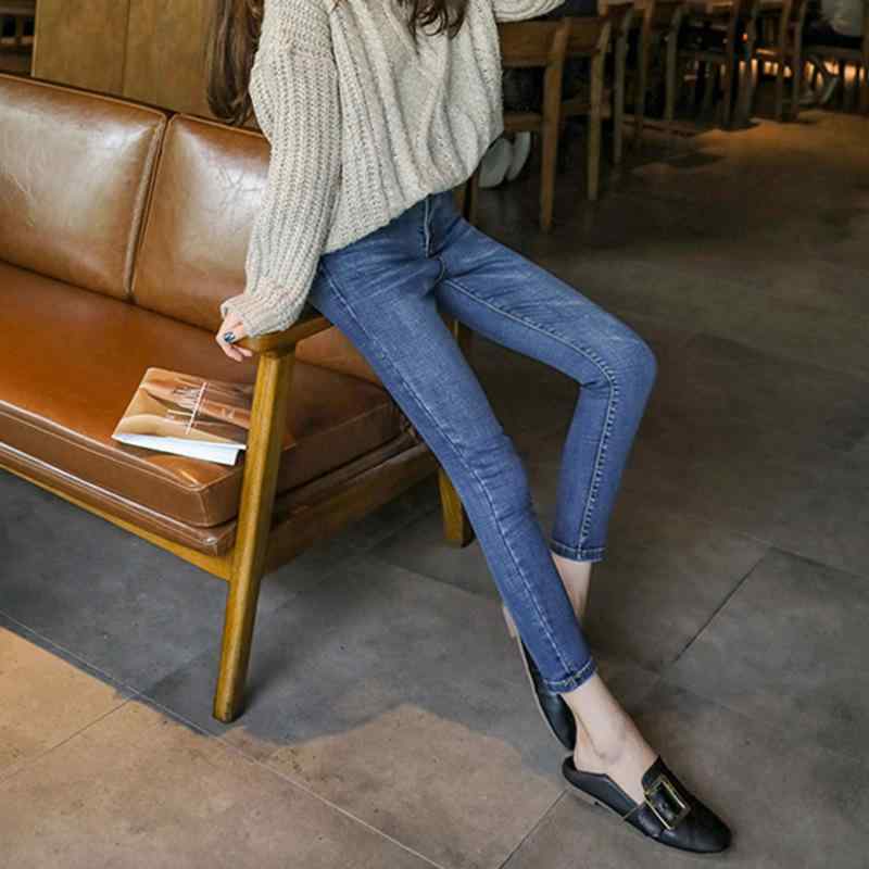 デニムパンツ 女性用 高腰 ハイウエスト スキニーパンツ ストレッチ 伸縮性 細脚 スリム タイト 牛仔 コットン デニム生地 再生繊維 厚手 加厚 暖か フリース裏地 ビンテージ レトロ 水洗加工 街頭 カジュアル ユース ミドルエイジ 長ズボン フル