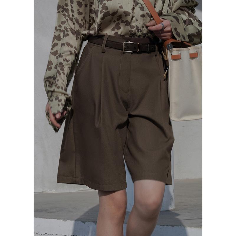 レディース 夏用 ハーフパンツ 直筒 Aライン 薄手 ゆったり スリムフィット ハイウエスト ワイドレッグ かき色 ブラック グレー 綿混 伸縮性 吸湿速乾 免・聞 加工 日韓 カジュアル スタイル 通勤 普段使い 軽量 涼しい 快適 着こなし コーデ