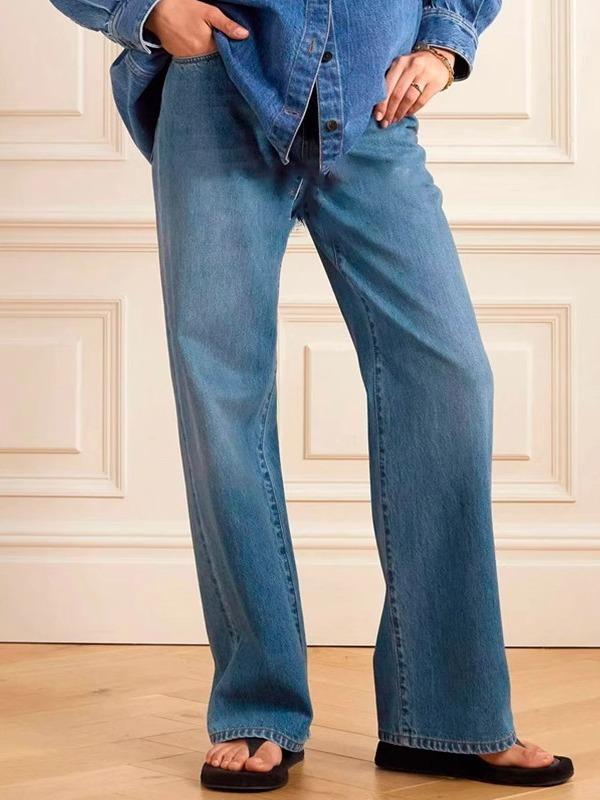 パンツ 女性用 牛仔 デニムパンツ ミッドライズ ストレート ワイドレッグ ロング丈 微弾性 通勤スタイル 気質 基本デザイン ポケット 切り替え 長パン 普段使い 伸縮性 軽量 ブルー ブラック 秋冬 再生繊維 ハイウエスト風 ビッグシルエット カジュ