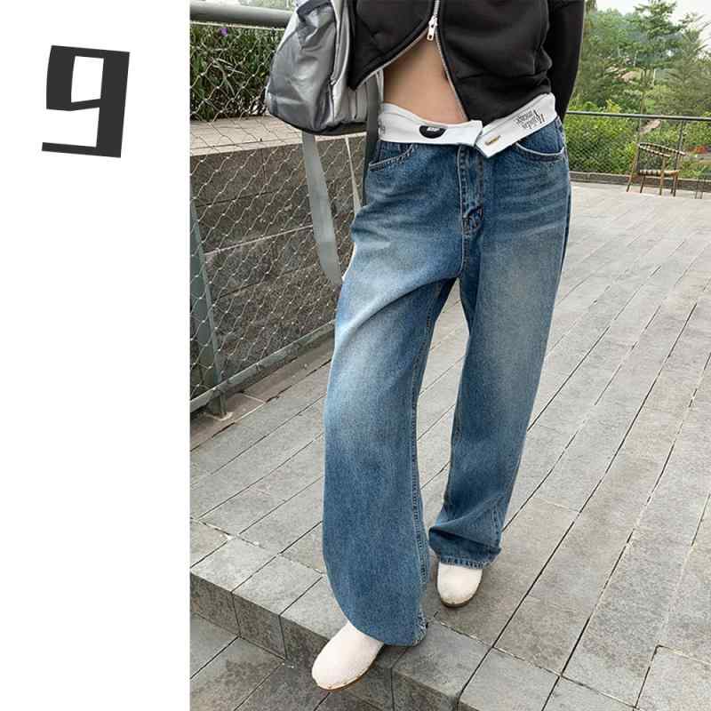デニムパンツ レディース 低腰 直筒 ロング 春夏 ブルー 綿素材 無弾性 切り替えデザイン 街頭スタイル セクシー かわいい 普段使い 軽量 通勤対応
