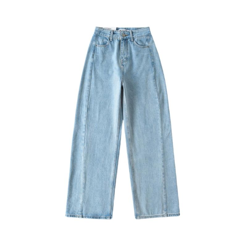 レディース デニムパンツ 牛仔パンツ 復古風 高腰 ワイドレッグ ストレート ゆったりシルエット 切り替えデザイン 快適 軽量 ミッドウェイト ブラック ネイビー ライトブルー ホワイト 春夏 カジュアル 普段使い ゆったりロング丈 ゆったりフィット 伸