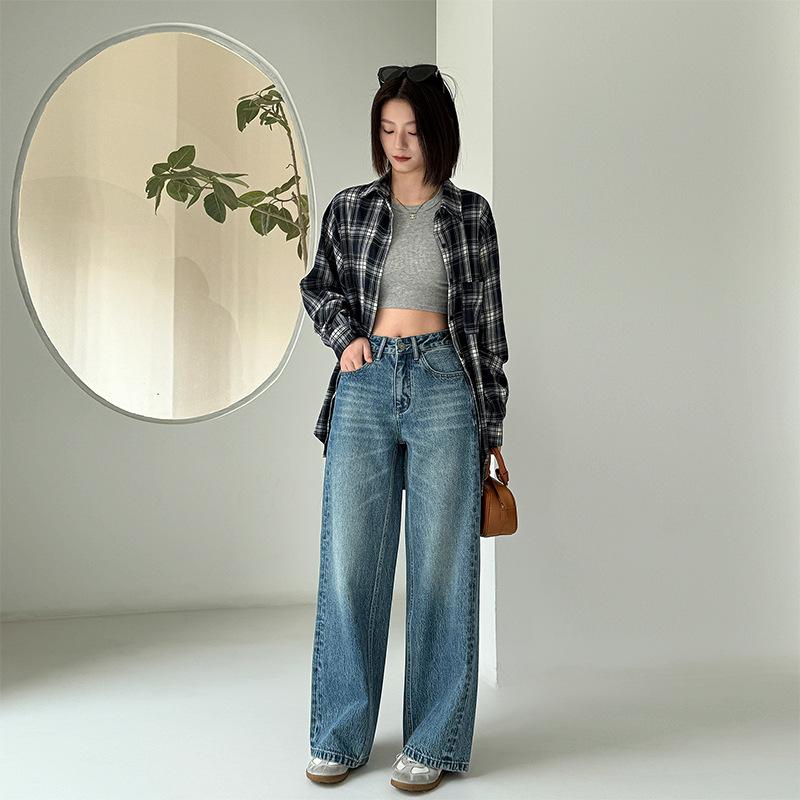 広々としたズボン下 レディース ジーンズ ご機嫌酉の方角 引っ切り無い ロング 春夏 綿織物 古典派音楽青み 通い 普段使い走り 軽さ 衣嚢 ゆったり 影ぼうし 脚長成り行き