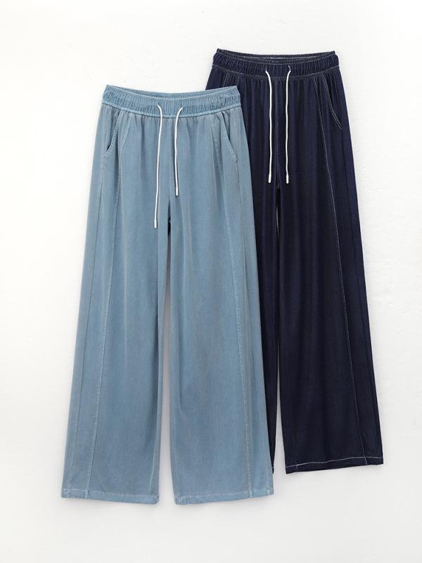 レディース 牛仔パンツ デニムパンツ 春夏 薄手 軽量 ハイウエスト 直筒 ワイドレッグ ロング丈 フロア丈 スリム効果 背の低い女性向け 深灰 ・柑其 ネイビー ライトブルー ユニセックス 日常使い カジュアルスタイル 日韓風 レイヨン混 ポリエステル混