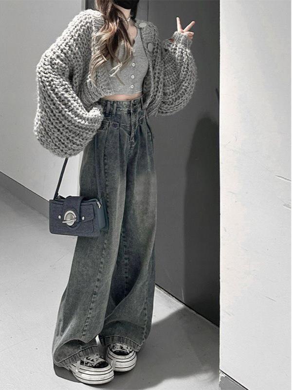 レディース ワイドパンツ 牛仔パンツ デニムパンツ ビンテージブルー ハイウエスト ロング丈 ゆったりシルエット 春秋用 綿混 ポリエステル混 中厚手 街頭スタイル すっきり見せ コーディネート自在 軽量 無伸縮 ノーアイロン加工 個性派 普段使い スト