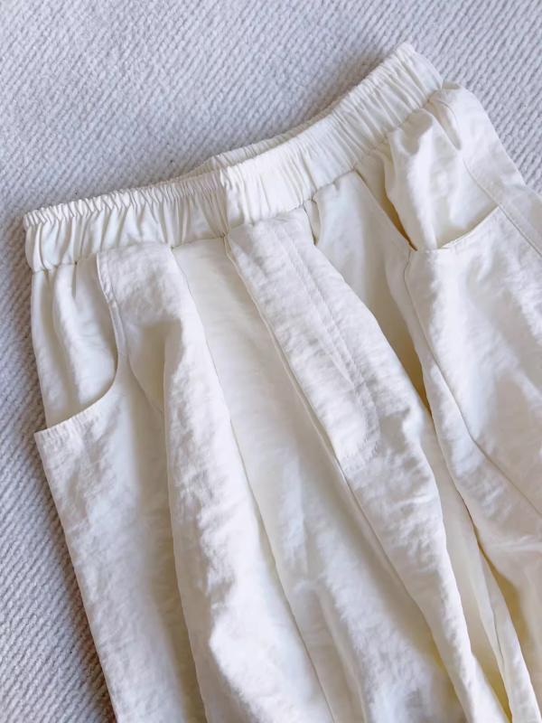 レディース ワイドパンツ 直筒 綿素材 夏季 薄手 軽量 接触冷感 高腰 クロップド ポケット 切り替え デザイン ゆったり シルエット 爽やか 白 アイボリー 普段使い 春夏 通勤