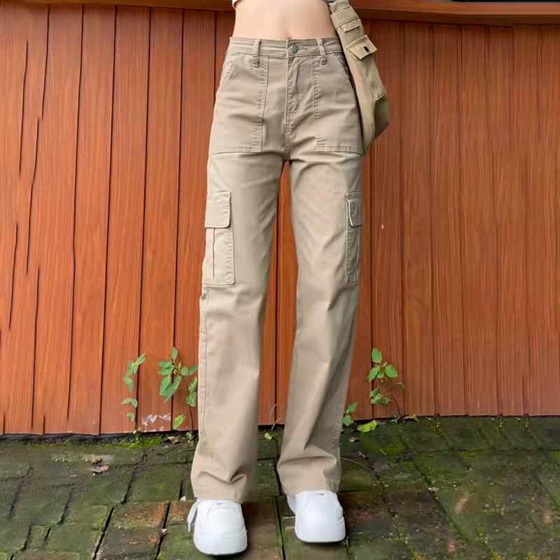レディース 牛仔パンツ デニム ズボン 高腰 ワイドレッグ ストレート クロップド 長ズボン 都市風 通勤用 気質スタイル ポケット デザイン 綿 素材 中厚 ノーストレッチ ミドルウェイト ベーシック アイテム ベージュ ブラック カラー 春夏 シーズ