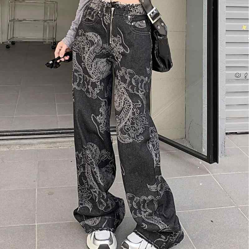 レディース デニムパンツ 直筒 ミッドライズ コットン素材 黒 春夏 ロング丈 フレアヘム ワイドレッグ ゆったりシルエット スリム効果 クラシックスタイル ストリートファッション 日常使い 洗練デザイン クラッシュ加工 ヴィンテージ風 軽量 通勤対応
