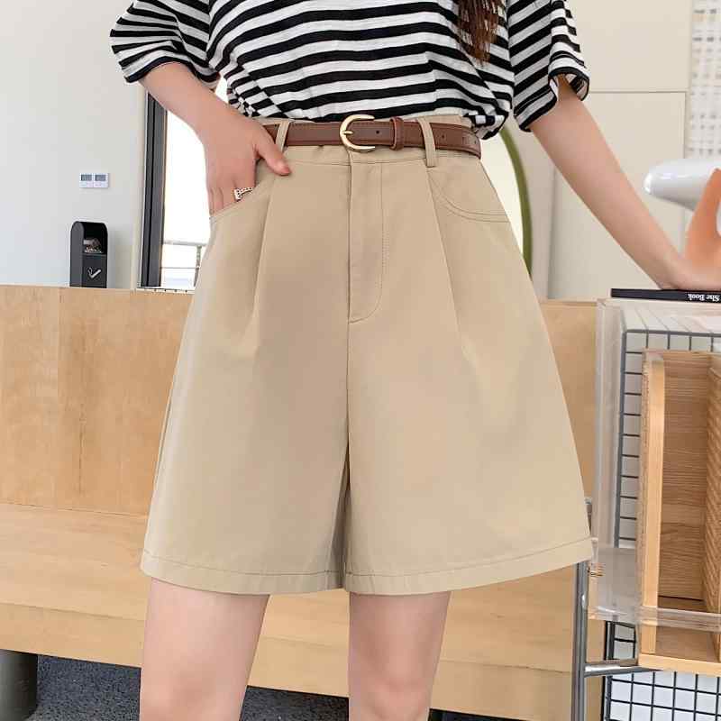 レディース 工装パンツ ハーフパンツ 夏用 薄手 高腰 韓国風 ワイドレッグ ストレート ミッドライズ ポケット 切り替え 綿麻風 ポリエステル アウトドア 普段使い 快適 軽量 かき色 ブラック 西瓜赤 ホワイト