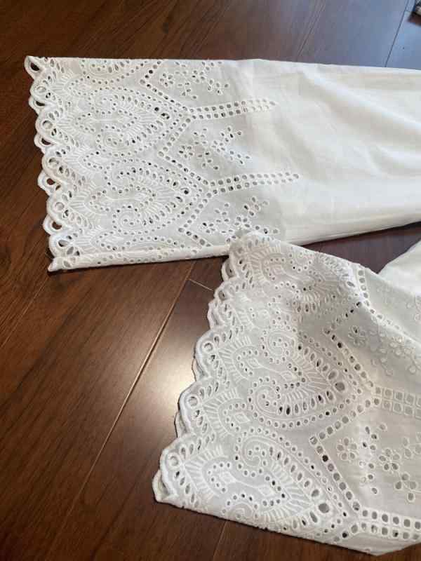 レディース ワイドパンツ 夏 クロップドパンツ 高腰 ドローストリング 切り替え刺繍 綿 接触冷感 軽量 薄手 微弾力 白 ポケット ルーズフィット カジュアル 日常使い 通勤 吸湿速乾 涼しい 刺繍柄 空気を通す