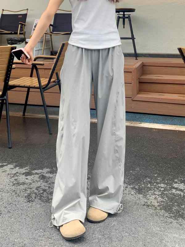 レディース ワイドパンツ 接触冷感 吸湿速乾 再生繊維 ハイウエスト ストレート ロング丈 薄手 微弾性 ブラック グレー ネイビー 夏 通勤 普段使い カジュアル ゆったり スリム効果 軽量 動きやすい アウトドア シンプル ビッグシルエット