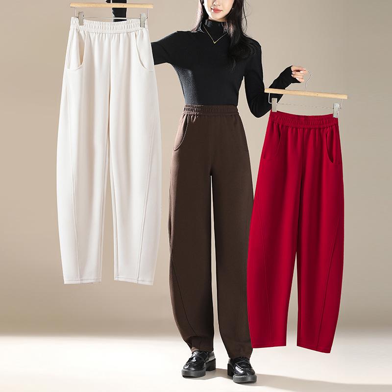 レディース ワイドパンツ 高腰 秋冬 コットン 接触冷感 吸湿速乾 微弾性 ロング丈 ブラック 赤 ホワイト ブラウン 切り替え ポケット ゆったり 大きいサイズ 日韓カジュアル 普段使い 軽量 伸縮性 通勤 部屋着