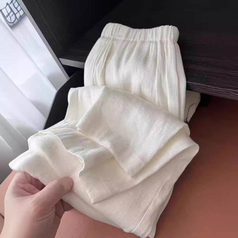 ワイドパンツ レディース 春夏 薄手 軽やか 綿麻素材 高腰 ストレート 白色 マイクロストレッチ 快適 リラックス 普段使い ハイウエスト ゆったりシルエット 涼しい 吸湿速乾 女性用