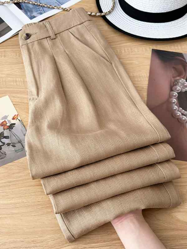 レディース ワイドパンツ 夏用 薄手 高腰 垂感 コットンリネン 長ズボン ?麻 ストレートパンツ かき色 杏色 ピンク ブラック 日韓カジュアル 微弾性 軽量 吸湿速乾 ハイウエスト ビッグシルエット 普段使い 部屋着