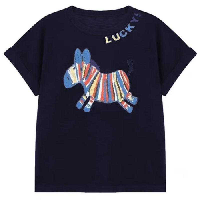 Tシャツ 女性用 春夏 短袖 丸首 三分袖 刺繍柄 麻 ポリエステル 接触冷感 薄手 ゆったり 気質 通勤風 普段使い セットアップ コーディネート かわいい デザイン 白色 ネイビー 軽量 吸湿速乾 伸縮性 高級感 基本款 ワイドフィット カジュアルス