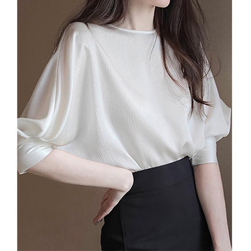 Tシャツ 女性用 白色 雪? シャツ トップス 気質 通勤 洋気 小衫 泡泡袖 上衣 丸首 袖デザイン 軽やか シルエット 細身 効果 涼しい 通勤スタイル 日常使い 柔らかい 素材 快適 着こなし｜LiLishop6