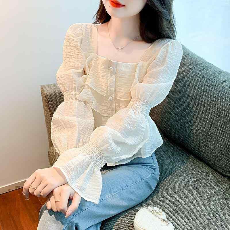 ブラウス レディース 春夏 杏色 雪ニール 接触冷感 切り替え プリーツ デザイン ボタン スクエアネック ランプシェードスリーブ 無袖 短丈 フレア袖 軽量 伸縮性 吸湿速乾 女性用 スリムライン 気質 フレンチスタイル 私服 開き プリンセスライン