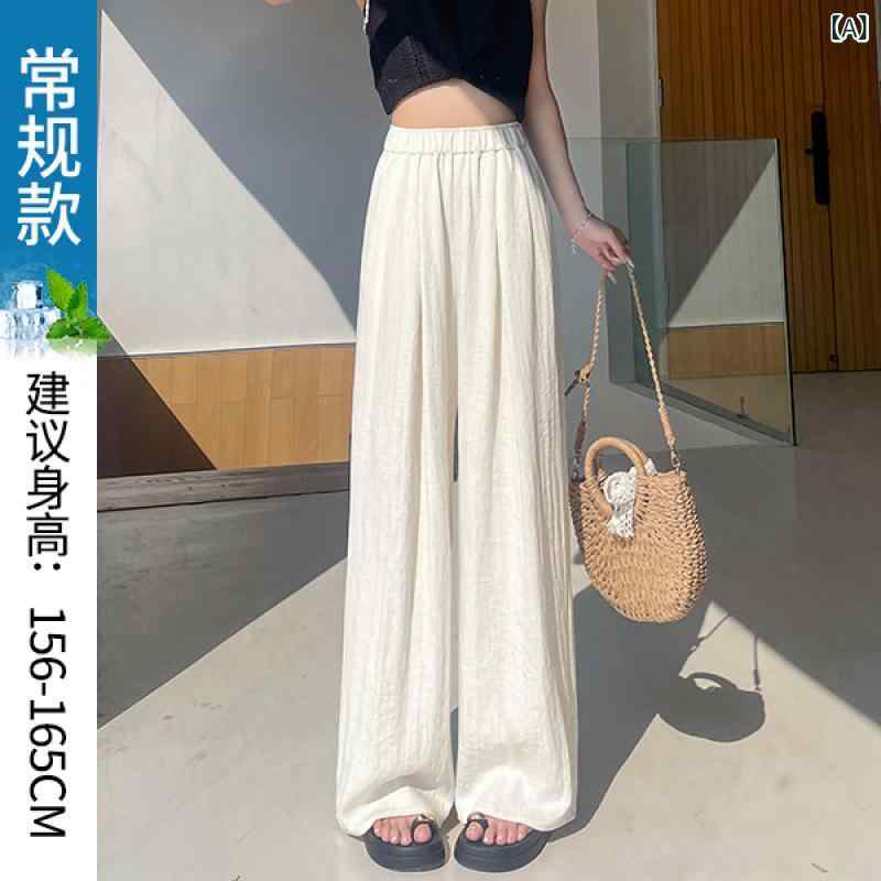 レディース ワイドパンツ 綿麻 接触冷感 速乾 ハイウエスト ストレート ロング丈 ポケット プリーツ アイボリー ブラック 茶色 通勤 普段使い 快適 軽量 伸縮性 ゆったり 気質 カジュアル 夏