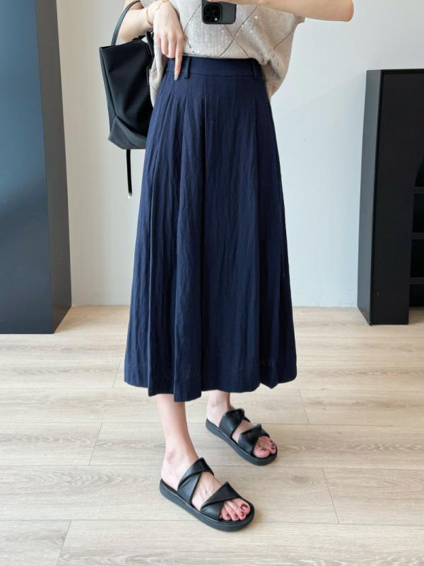 スカートパンツ レディース 夏用 透気性 接触冷感 高腰 スリムフィット 天絲 麻 ワイドレッグ 七分丈 薄手 ポケット付き 日韓カジュアル 微弾性 紺 ベージュ カーキ 圧縮加工