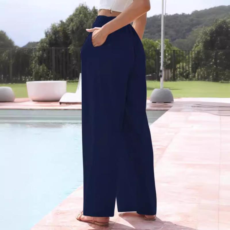 レディース 春夏 ワイドパンツ 綿麻素材 接触冷感 ゆったりロング丈 直筒シルエット 松腰 ポケット付き 軽量 吸湿速乾 通勤 普段使い カジュアル ブラック ホワイト ワインレッド アーミーグリーン ネイビー ライトグリーン グレー グリーン ダークグ