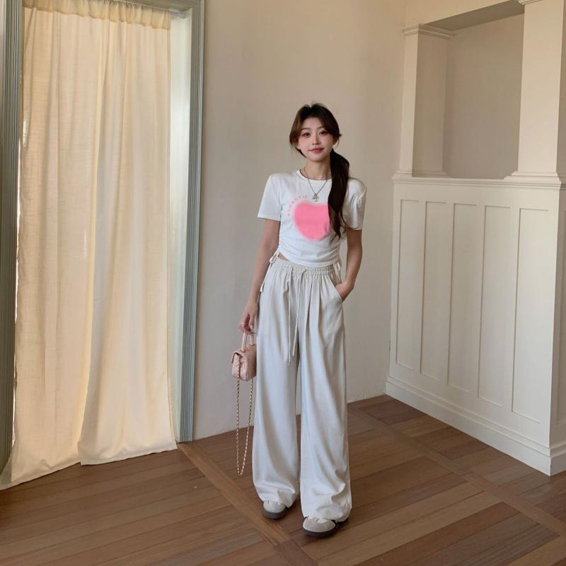 レディース 春夏 ワイドパンツ コットンライク ポリエステル ハイウエスト ロング ストレート ドローストリング マイクロストレッチ 垂感 快適 普段使い 黒 ベージュ系 イエロー ブラウン 薄手 ポケット シンプル カジュアル ゆったり シルエット