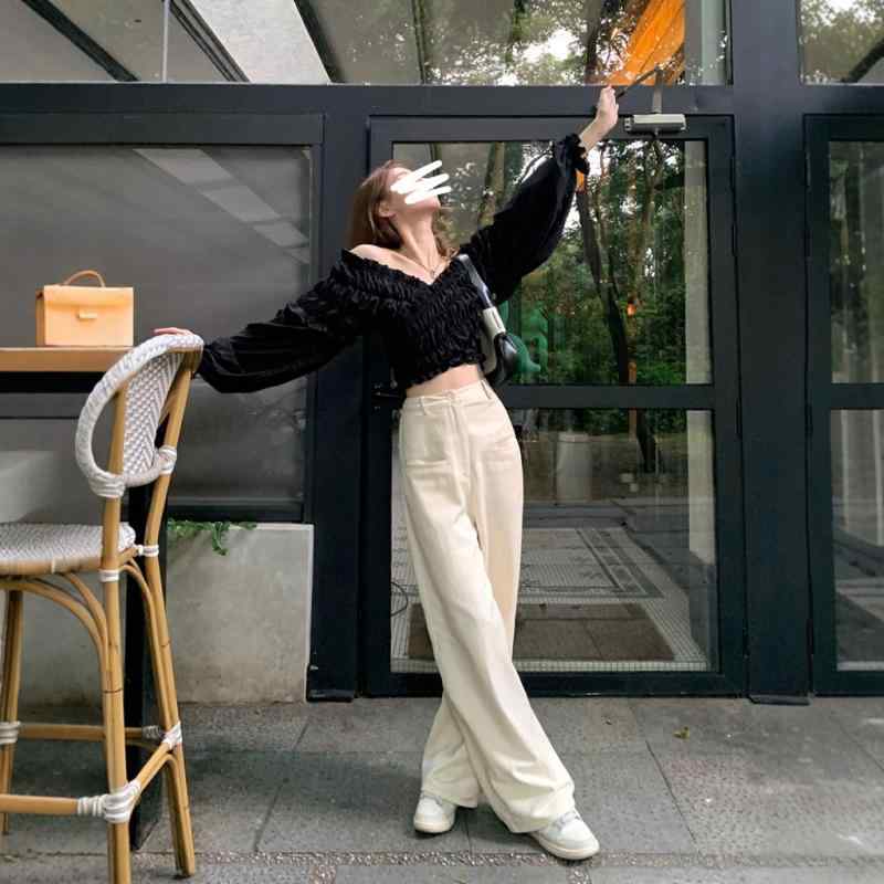 レディース ワイドパンツ コットン 素材 ハイウエスト ロング丈 防晒 防紫外線 スリム 効果 垂感 素材 夏 春夏 シーズン 米色 アイボリー カラー 日韓 スタイル カジュアル 普段使い 軽量 伸縮性 通勤 外出 コーデ ビッグシルエット ゆったり