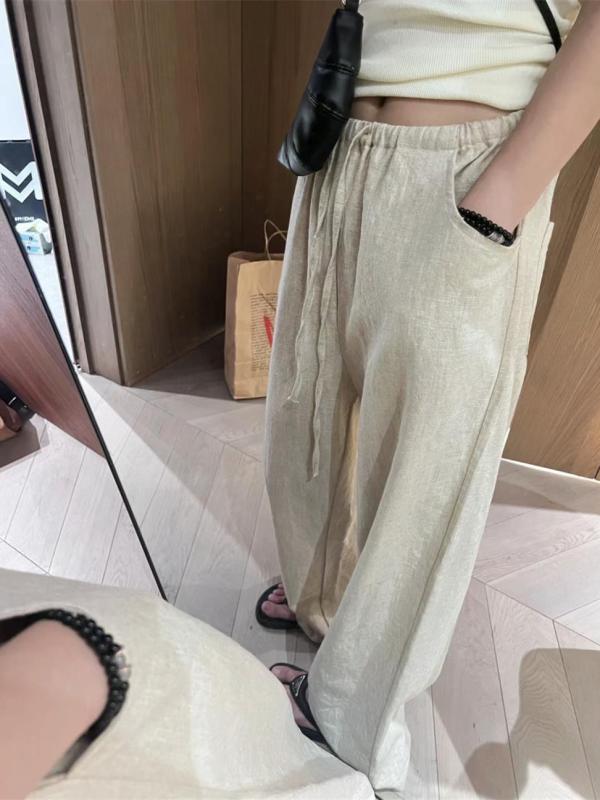 レディース ワイドパンツ 麻 コットン 夏用 薄手 ゆったり 直筒 ミドルウエスト ロング丈 通気性 質感 垂感 軽量 吸湿 ドライ 純色 アイボリー ホワイト カジュアル 普段使い 日韓風 接触冷感 再生繊維 水洗加工 春夏 シーズン｜LiLishop6
