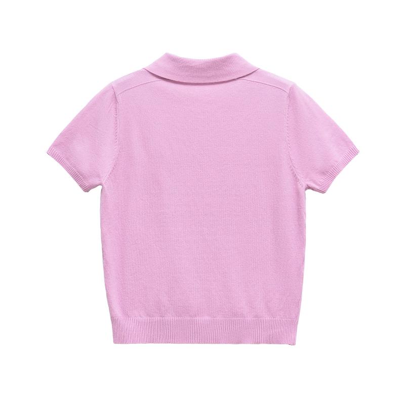レディース 短袖 ニットトップス POLOカラー ピンク ブラック 接触冷感 薄手 伸縮性 吸湿速乾 軽量 基本款 ボタン デザイン 普通丈 三分袖 常?袖 常?版型 セットイン 日常 着用 快適 スタイル デイリー ウェア カジュアル ファッション 日