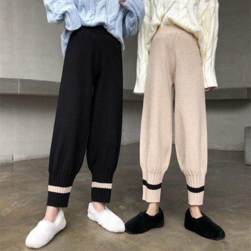 レディース ニット ワイドパンツ 直筒 クロップドパンツ ハーレムパンツ ロングパンツ ミドルウエスト 中厚 ストレッチ 切り替え 春夏 秋冬 ポリエステル アクリル ブラック ベージュ グレー 均一サイズ 日韓カジュアル 快適 シンプル 軽量 吸湿速乾