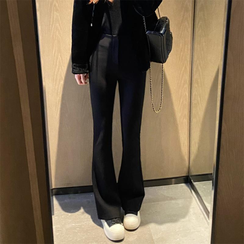 レディース パンツ 女性用 高腰 弾力 ストレッチ スリム フィット 暖か 加? インサレーション ブラック 黒 ロングパンツ フルレングス コーンシェイプ テーパード 微ラッパ フレア 馬蹄型 クロッチ 秋冬 コージ スタイル 通勤 気質 ビジネス カ
