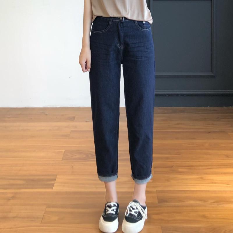 レディース 九分 コーンシェイプ ハーレムパンツ デニムパンツ 綿素材 ポリエステル混 深ブルー 春夏 軽量 伸縮性 スリムフィット 脚長効果 日韓カジュアル 普段使い ゆったりシルエット 通勤対応 アウトドア