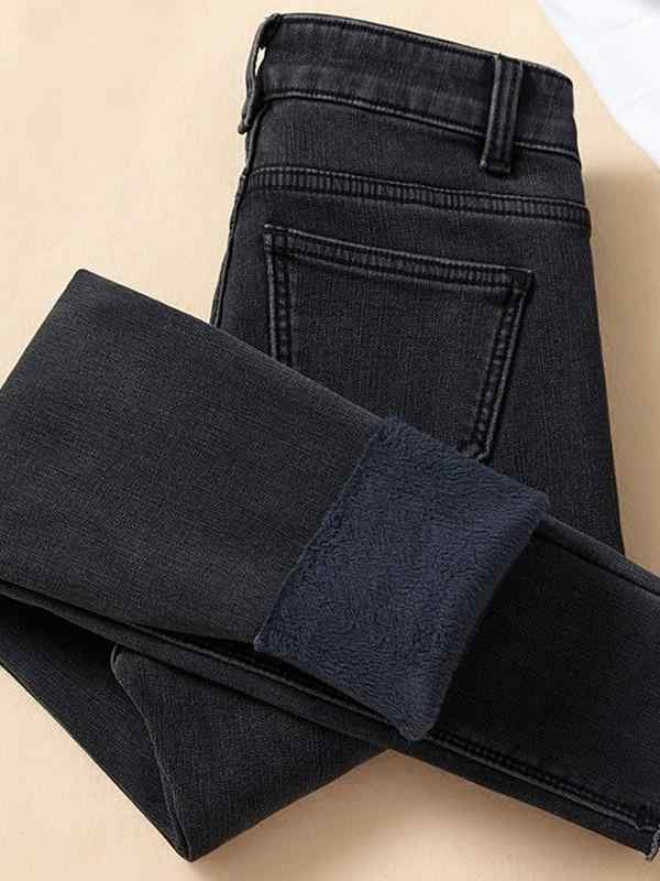 レディース デニムパンツ 秋冬 高腰 フレアパンツ コットン 伸縮性 切り替え ボタン 九分丈 暖か 加厚 修身 スリム 気質 通勤 普段使い シンプル カジュアル グレー ブラック