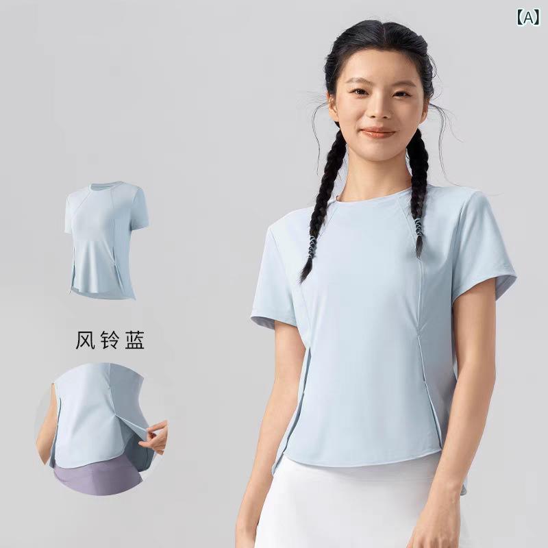 レディース 短袖 Tシャツ トップス 速乾 ネット生地 切り替え 薄手 透気性 接触冷感 伸縮性 ポリエステル 混紡 春夏 秋 ブルー パープル ブラック ランニング ジョギング ウォーキング フィットネス ヨガ サイクリング ハイキング キャンプ バス