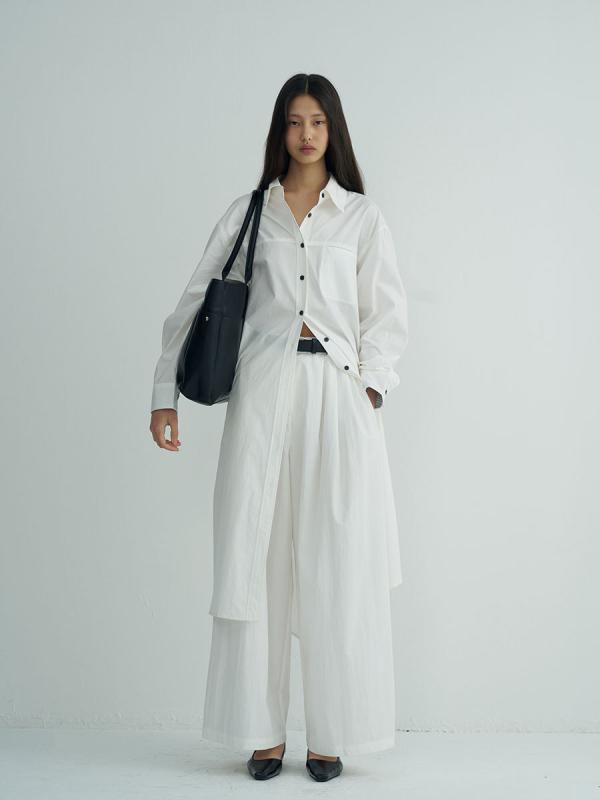 ワンピース 女性用 春夏 長袖 シャツワンピース 黒 ピックアップカラー 切り替え コットン 100% 精梳 快適 ゆったり ミドル丈 スタンドカラー ボタン ロングスリーブ ワイドフィット 韓国風 シンプル 日常使い 軽量 通勤 普段着 カジュアル ト