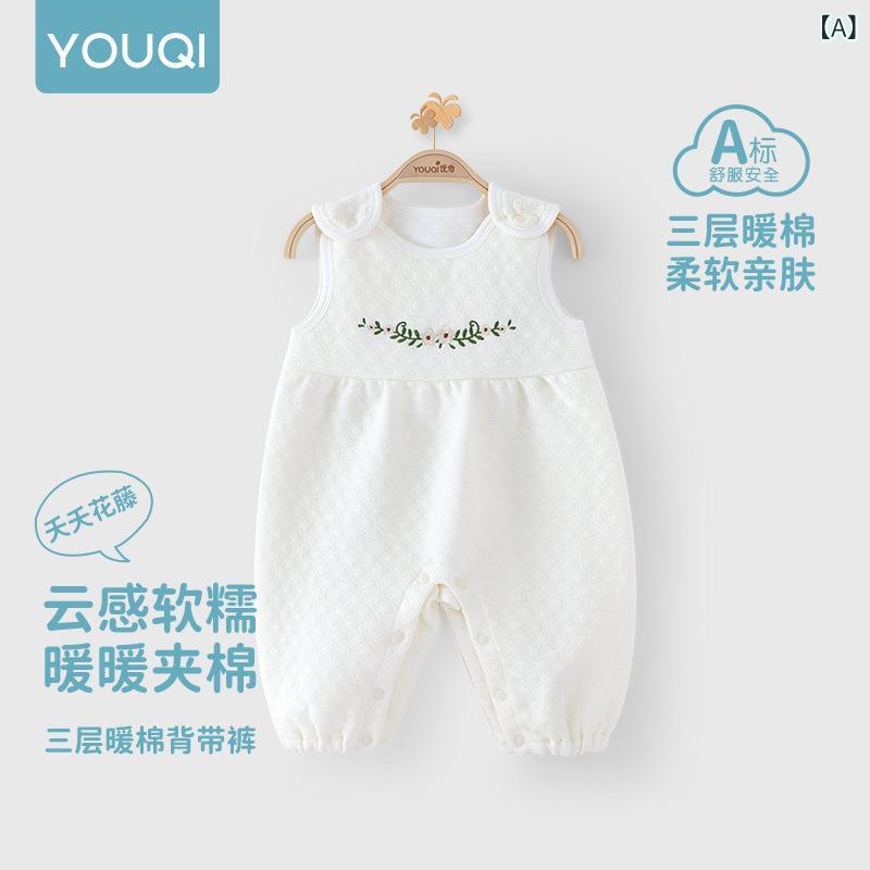 ベビー 女の子 無袖 連体服 背心 インナー トップス 綿100 厚手 保暖 秋冬 花柄 ピンク系 柔らか素材 肌触り良い 室内着 普段使い 66cm 73cm 80cm 90cm