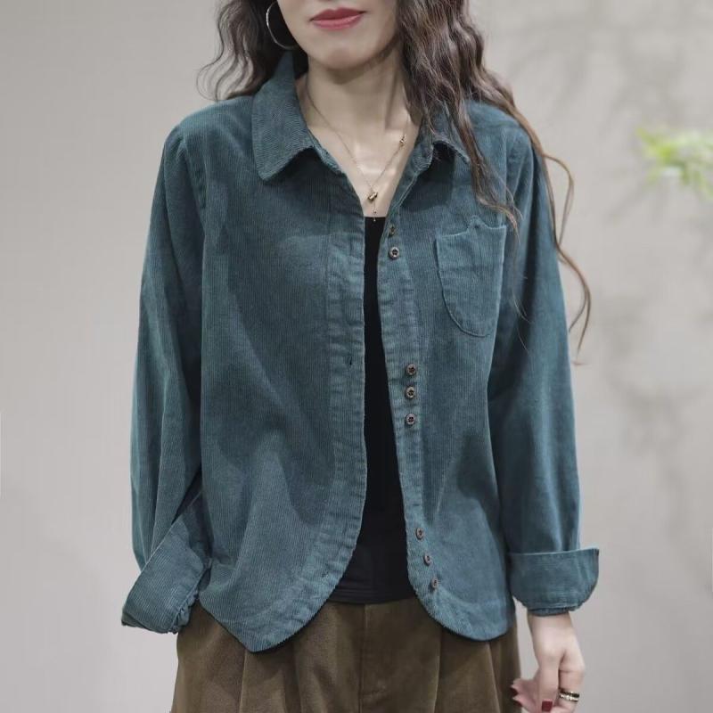 カーディガン 女性用 春季 長袖 開襟 コットン混 ポリエステル スパンデックス 接触冷感 伸縮性 吸湿速乾 ワイドシルエット ポロカラー ポケット付き 酒?色 米白色 ブラック ブルー 日常使い カジュアル 韓国風 快適 リラックス トップス シャツ