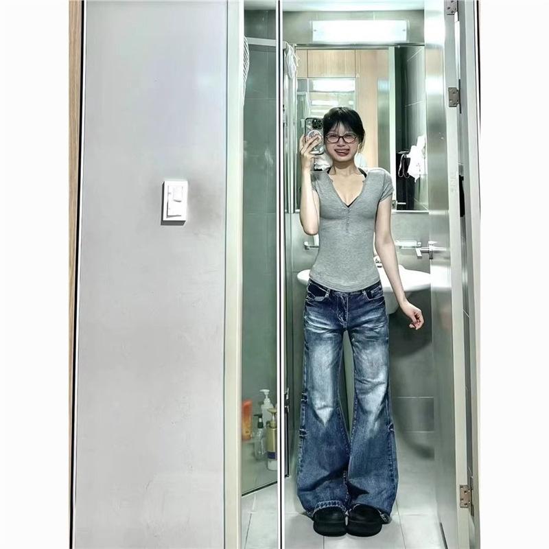 レディース 牛仔パンツ 微喇 ハイウエスト ロング ブルー 綿素材 通勤 気質 スタイル ワイドレッグ ゆったり スリム 脚長 効果 切り替え デザイン 洗い加工 中厚 無弾性 春 季節 普段使い ビジネス カジュアル コーデ 適応 ぽっちゃり 対応 ビ