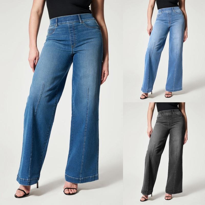 レディース 牛仔パンツ ワイドレッグ クロップド デニム ロングパンツ ミッドライズ 高弾性 伸縮性 ポリエステル 混紡 切り替え デザイン 洗い加工 ヴィンテージ 加工 気質 通勤 スタイル 普段使い ブラック ダークブルー ライトブルー ホワイト 個