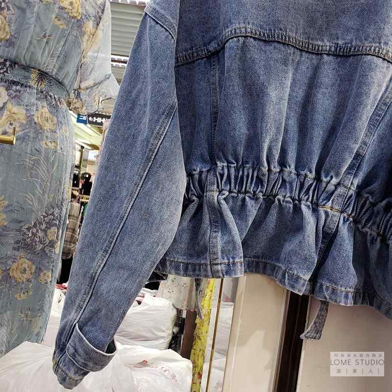 ジャケット 女性用 秋冬 牛仔ブルー Vネック 長袖 単排ボタン 収腰 スリム デザイン ワイド ショート デニム 布地 通勤 スタイル 都市 カジュアル 気質 軽量 伸縮性 普段使い アウトドア